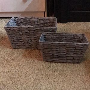 Gray weaved paper baskets. Set of 2